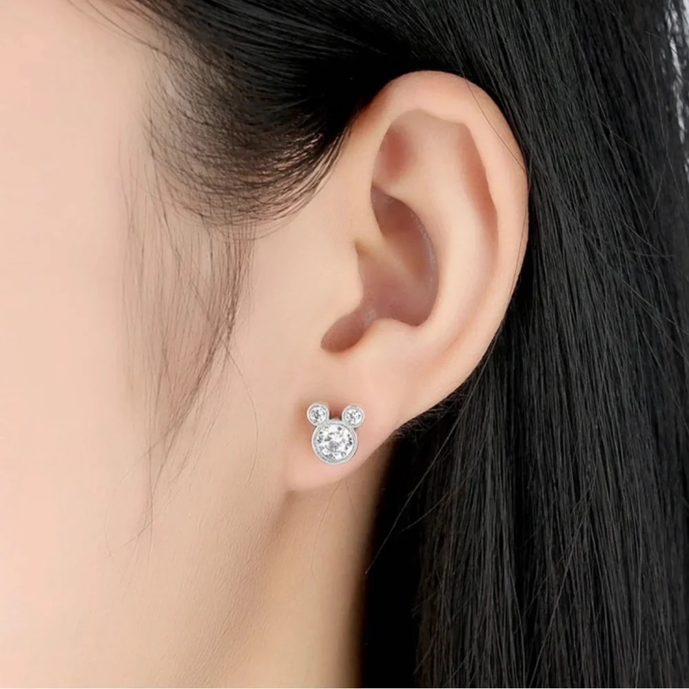 14K Gold Mickey Mouse Head With Pink CZ Accents Necklace and Earrings Set